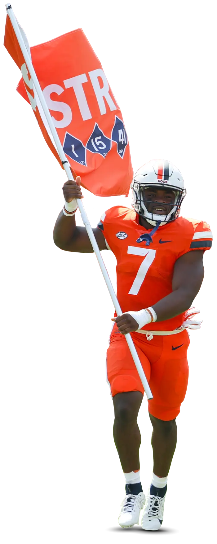 football player carrying flag