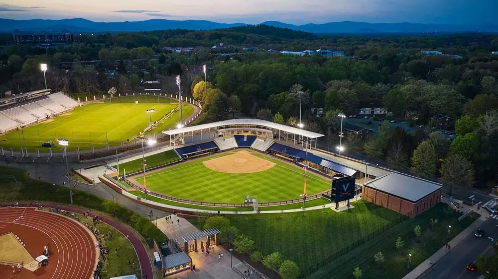 Aerial view of baseball park and other fields